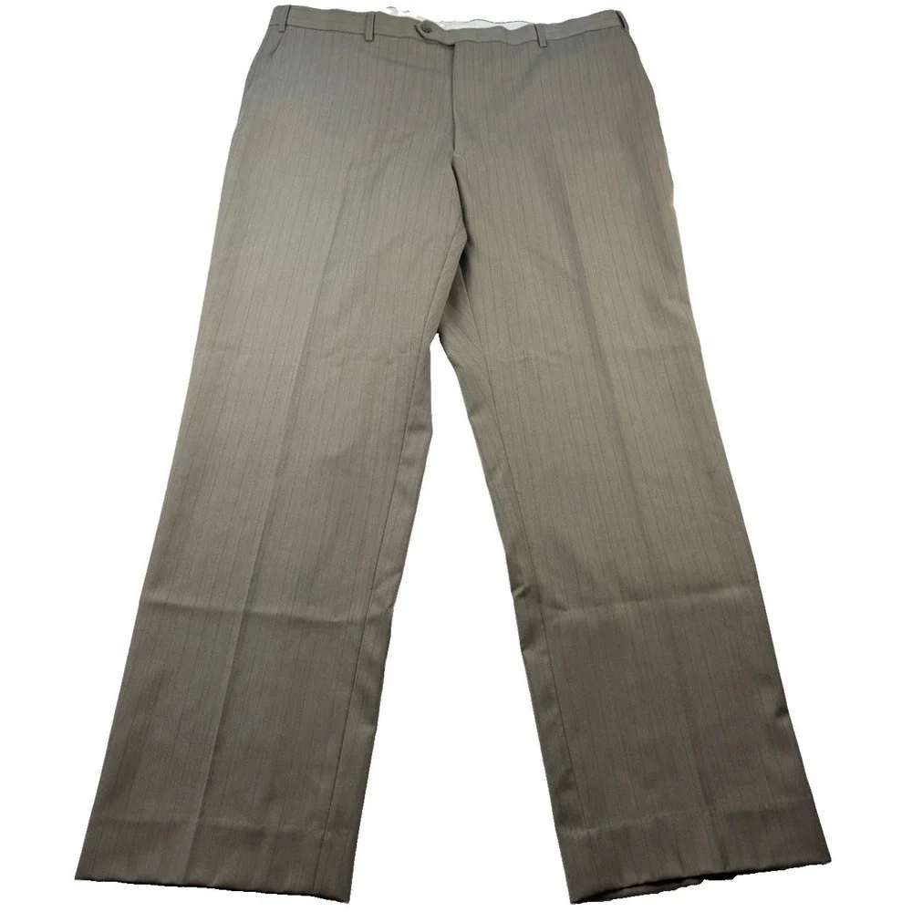 NWT Concepts by Claiborne Wool Dress Pants 44x32 Taupe Pinstripe Flat Front